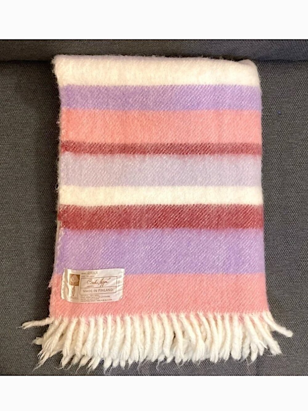 Vtg 1970s BRITA SEPPA Finland RIIKKA Wool Travel Blanket Scarf Shawl Wrap Throw